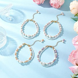 4шт 4 цвета стеклянные жемчужины круглые бусины многорядные браслеты, и застежки-клешни из цинкового сплава