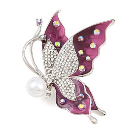 Épingles en émail, broches à revers en alliage de strass pour vêtements, papillon, platine, avec la perle en plastique