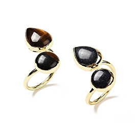 Gemstone Teardrop Open Cuff Ring, Brass Jewelry for Women, Light Gold, Cadmium Free & Lead Free