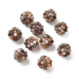 Natural Alashan Agate Woven Beads, Cluster Beads, Round
