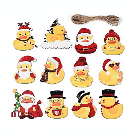 12 шт. рождественские подвесные украшения в виде уток из дерева с односторонним УФ-отпечатком, подвесные украшения из джутовой веревки, вырезанные лазером деревянные формы