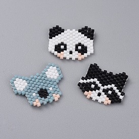 Perles de rocaille japonaises miyuki, pendentifs faits à la main, Motif métier, avec des fils de polyester, panda & raton laveur & koala
