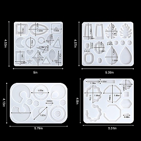 4Pcs 4 Style Square & Egg & Leaf & Teardrop & Rhombus Geometry Pendant Silicone Molds, Resin Casting Molds, For UV Resin, Epoxy Resin Jewelry Making