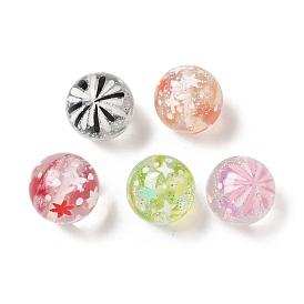 Прозрачные смоляные эмалевые бусины, раунд с фейерверком, с блестка