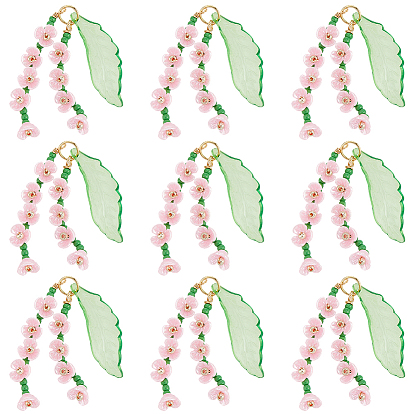 10 colgantes con cuentas de semillas de vidrio, encanto de flores, con resina y acrílico y 304 anillo de salto de acero inoxidable, oro
