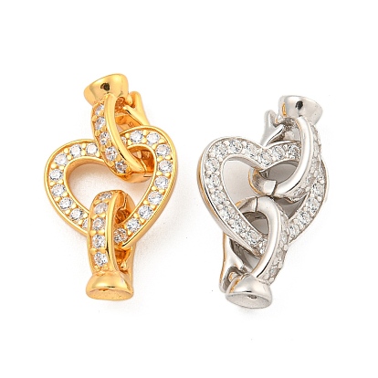 925 Складчатые застежки из стерлингового серебра с микропаве из прозрачного кубического циркония, сердце