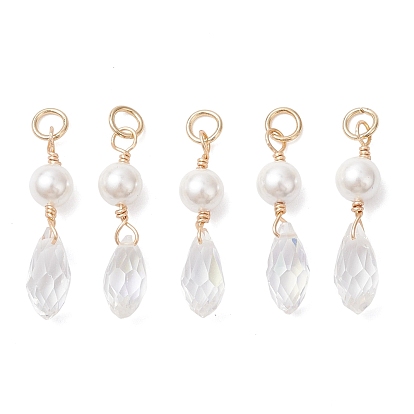 Подвески из ракушечного жемчуга и стекла, слеза, с 304 кольцами из нержавеющей стали, граненые