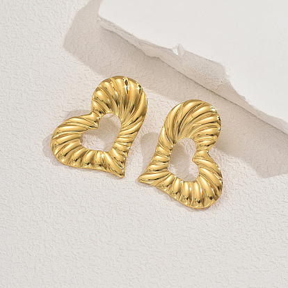 Асимметричное полое текстурированное сердце 201 серьги-гвоздики из нержавеющей стали, слева и справа