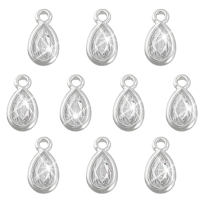 10шт. 925 подвески в форме капли из стерлингового серебра с инкрустацией прозрачными кубическими циркониями