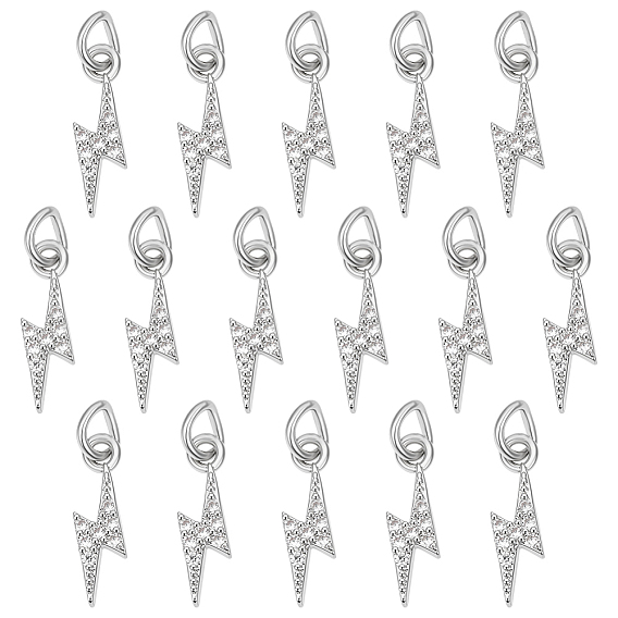 16подвески из латуни с микропаве из кубического циркония, подвески молнии, без кадмия, без никеля и без свинца, с целью перехода в кольце