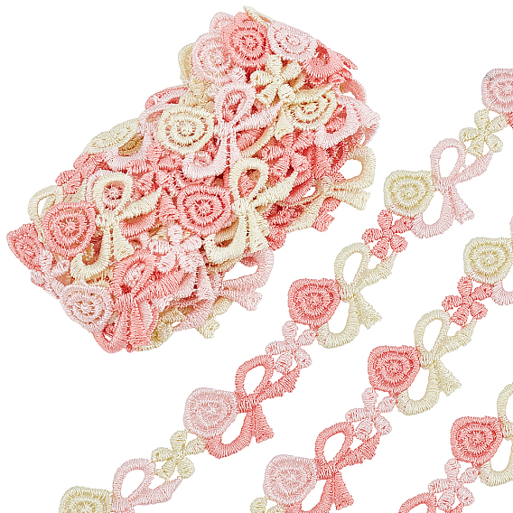 2 Yards Lace Trim Polyester String Threads for Jewelry Making, Flower Shape, Garment Accessories