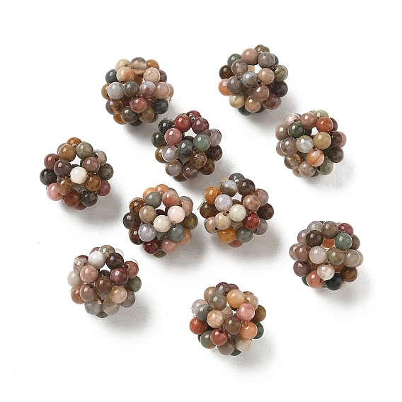 Natural Alashan Agate Woven Beads, Cluster Beads, Round