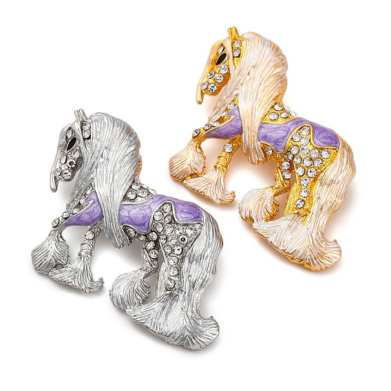 Брошь в виде лошади из сплава со стразами, булавки из сливовой эмали