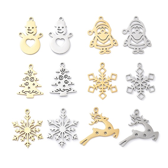 Рождественская тема антикоррозийные 304 подвески из нержавеющей стали, лазерная резка, подвеска в виде оленя/Санта-Клауса/снежинки/рождественской елки