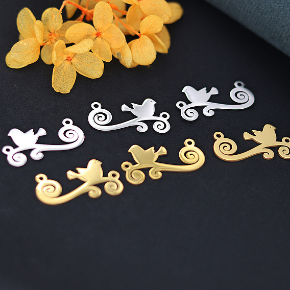 201 подвески из нержавеющей стали, лазерная резка, амулет птица и ветка
