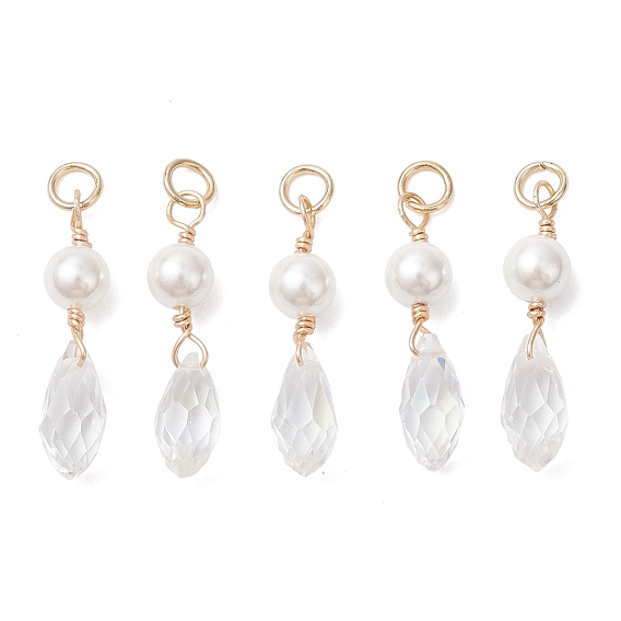 Подвески из ракушечного жемчуга и стекла, слеза, с 304 кольцами из нержавеющей стали, граненые
