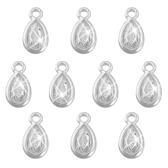 10шт. 925 подвески в форме капли из стерлингового серебра с инкрустацией прозрачными кубическими циркониями