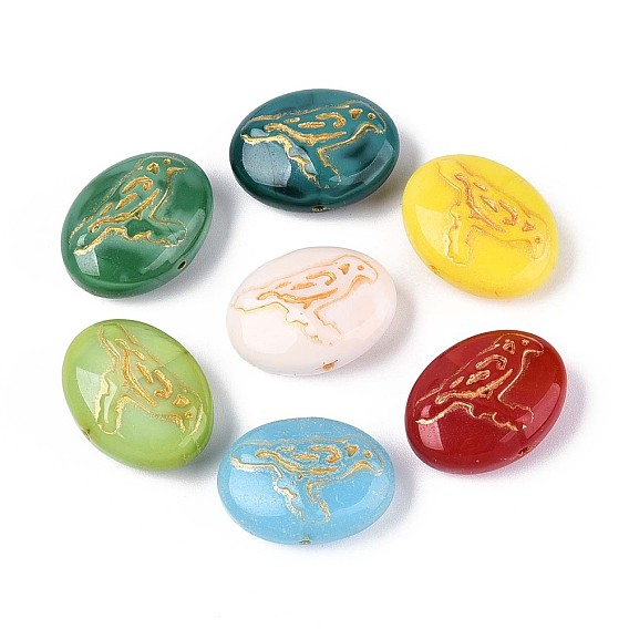 Непрозрачные стеклянные бусы, овальные с птицей, золотой металл обвитыми