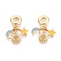 Европейские подвески-шармы из латуни с микропаве из прозрачных кубических цирконий и эмали, солнце и звезда и луна, Подвески с большими отверстиями, реальный 18 k позолоченный