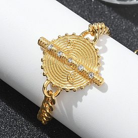 304 браслеты из нержавеющей стали с кубинскими звеньями для женщин, плоско-круглые, с горный хрусталь шарм