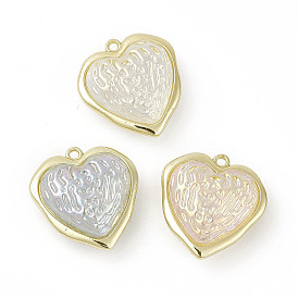 Acrylic Pendants, with Light Gold Tone Alloy Edge & Loop, Hammered Heart Charm