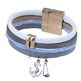 Stylish Multi-Layer Leather Magnetic Bracelet for Men - 1248