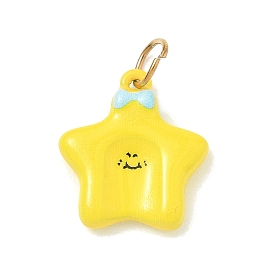 304 Stainless Steel Enamel Pendants, Star with Bowknot Charms, with Jump Ring