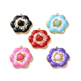 Крашеные натуральный белый нефрит подвески, 304 подвески-цветы из нержавеющей стали с эмалью, реальный 18 k позолоченный, вакуумное покрытие pvd