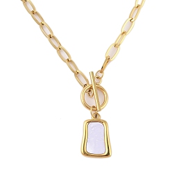 304 Stainless Steel & Synthetic Shell Trapezoid Pendant Necklaces, Long-Lasting Plated