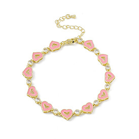 Браслет-цепочка с сердцем из розовой эмали и кубическим цирконием, украшения из латуни для женщин