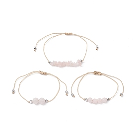 3Pcs 3 Style Natural & Synthetic Mixed Gemstone Braided Bead Bracelets Set, Nylon Thread Adjustable Bracelets for Women