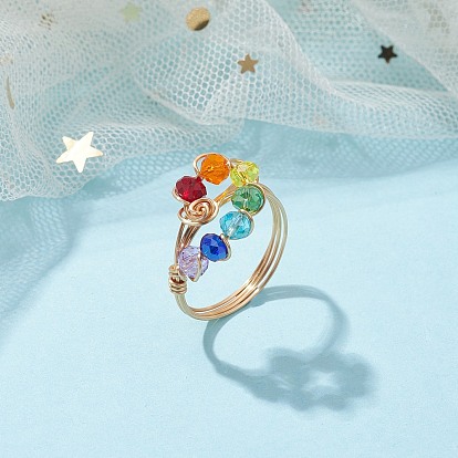 Colorful Glass Teardrop Finger Ring, Brass Wire Wrap Finger Ring