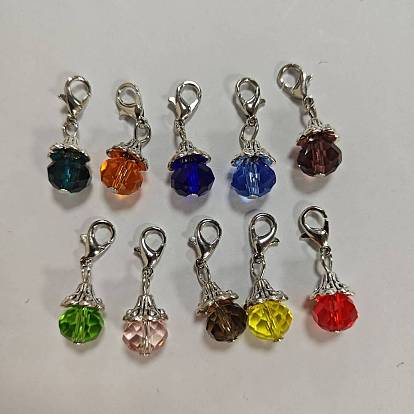 10 piezas 10 colores lágrima de vidrio y aleación colgante decoración, con broches de langosta de la aleación de la garra