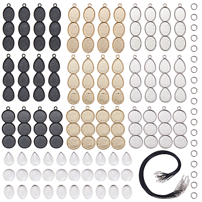 DIY Necklace Making, with Alloy Pendant Cabochon Settings, Glass Cabochons, Iron Jump Rings and Waxed Cotton Cord Necklace Makings