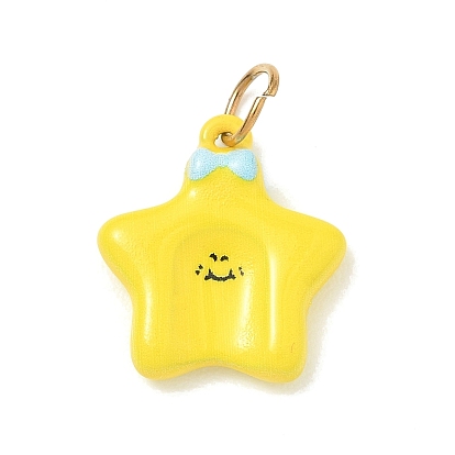 304 Stainless Steel Enamel Pendants, Star with Bowknot Charms, with Jump Ring