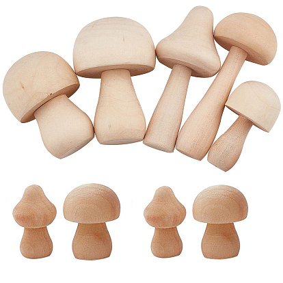 9Pcs 7 Styles Schima Superba Wooden Mushroom Children Toys, DIY Accessories