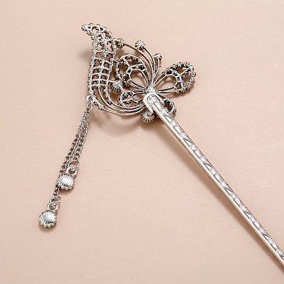 Exquisite Alloy Vintage Hairpin with Water Drill Butterfly Pendant