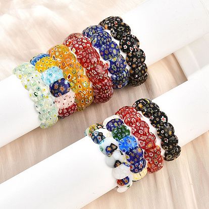Millefiori Lampwork Beaded Stretch Bracelets, Rectangle