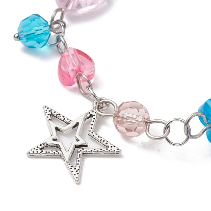Alloy Star Charms Braclets, Acrylic & Glass Heart Flower Link Chain Bracelets for Women