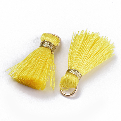 Nylon Thread Tassel Pendant Decorations, with Golden Iron Jump Rings and Metallic Cord
