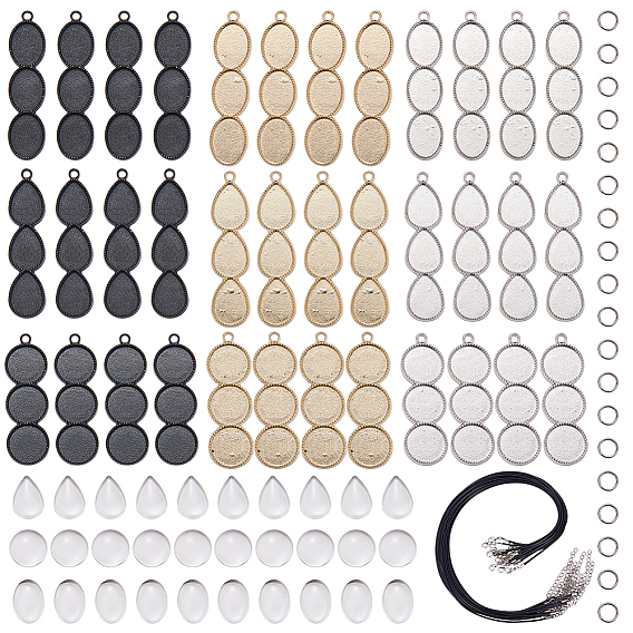 DIY Halskette machen, mit Legierung Anhänger Fassungen, Glas cabochons, eiserne Biegeringe und gewachste Baumwollkordelhalsketten