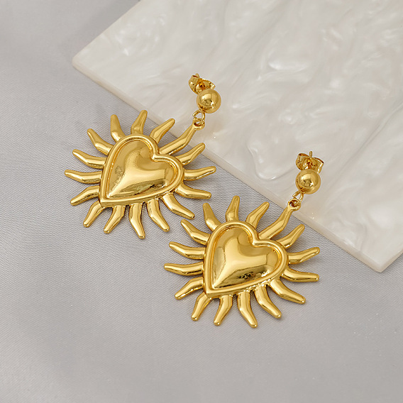 Солнце с сердцем 304 серьги-гвоздики из нержавеющей стали