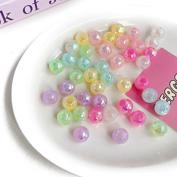 Opaque Acrylic Beads, Imitation Jelly, Faceted, Round