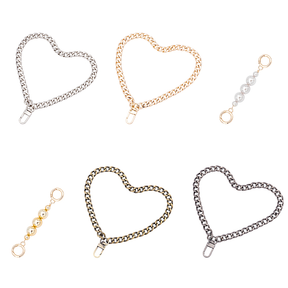 2 Styles ABS Plastic Imitation Pearl Beads & Iron Curb Link Bag Chain Straps, with Swivel Lobster Claw Clasps