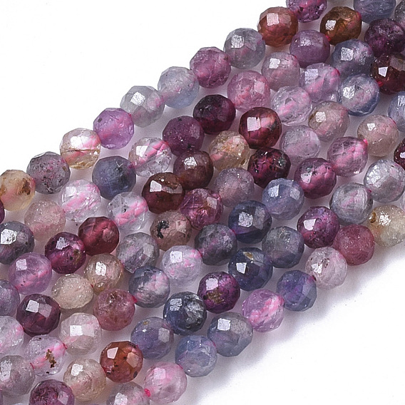 Natural Ruby & Sapphire Beads Strands, Faceted, Round
