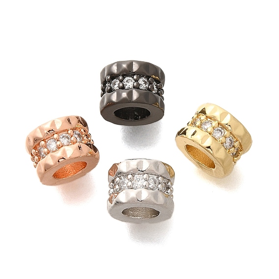 Реечное покрытие латунь микро паве прозрачный кубический цирконий европейские бусины, бусины с большим отверстием, долговечный, без свинца и без кадмия, колонка