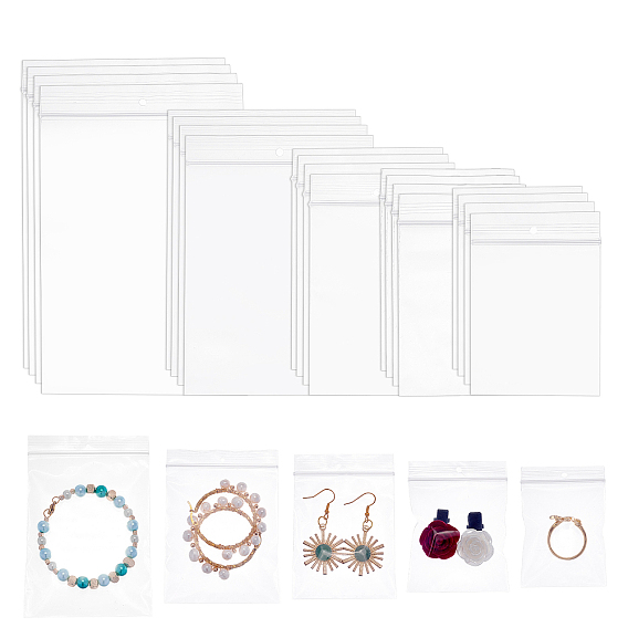 250 Stück 5 Stile transparente wiederverschließbare PE-Beutel, wiederverschließbare Beutel