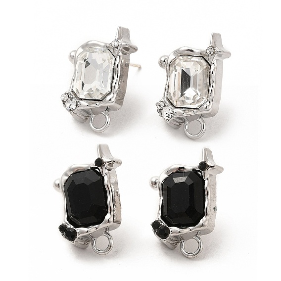 Rectangle with Star Alloy Rhinestone Stud Earring Findings, with Horizontal Loop and 304 Stainless Steel Pins, Cadmium Free & Lead Free