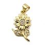 Латунные микро проложить кубического циркония подвески, цветок, без свинца и без кадмия, долговечный, реальный 18 k позолоченный, стойки покрытие