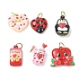 Valentine's Day 304 Stainless Steel Enamel Pendants, Heart Charms, Golden